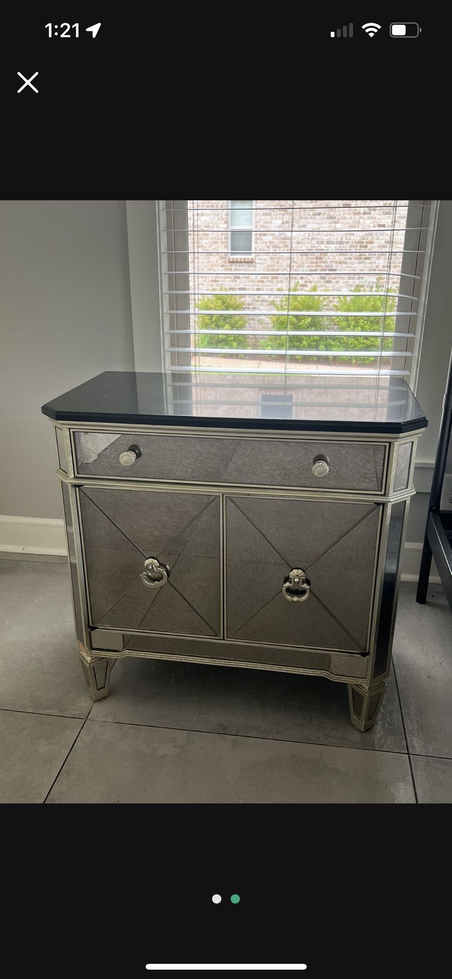 2 Matching Mirrored Nightstands Black Marble Top