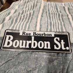 NEW VINTAGE Rue Bourbon St New Orleans Plate Name Plate Metal Sign 15" by 5"