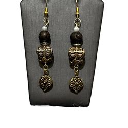 Black and gold owl earrings #boho #earrings #fairycore