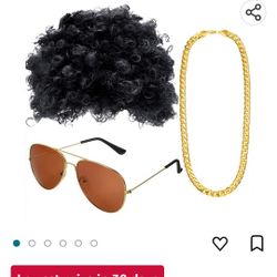 Wig Glasses And Chain Disco Costume