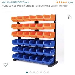 HORUSDY 36-Pcs Bin Storage Rack Shelving Garage Storage
