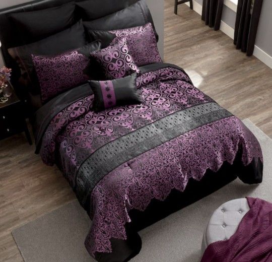 NEW Purple/black Comforter Sheets Set