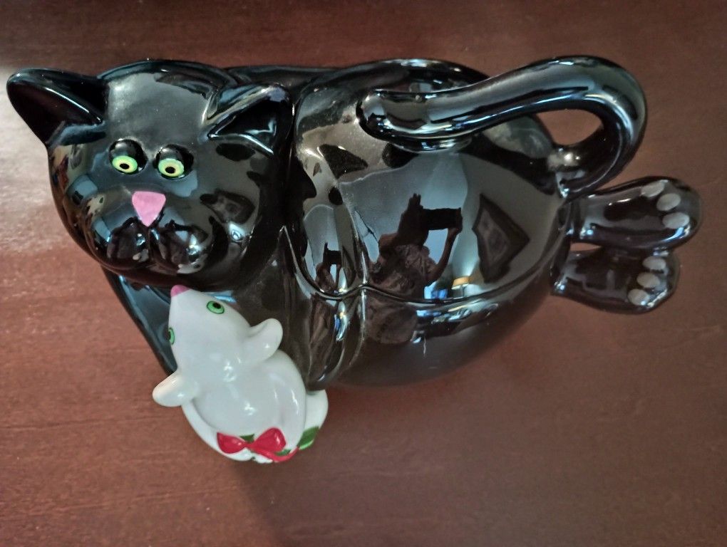 Cookie Jar. Unique. Cat. Black Cat And Mouse Cookie Jar. Gorgeous