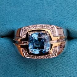 Sterling Silver & 14K Yellow Gold Blue Topaz Ring