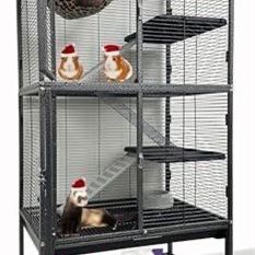 Large Two Full Story Deluxe Double Unit 4-Tiers Tight 1/2-Inch Bar Spacing Durable Front Doors Water Bottle Food Bowl for Feisty Ferret Squirrel Hammo