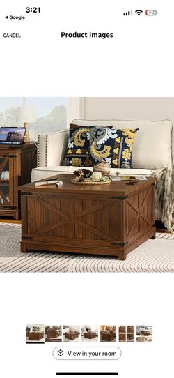 Farmhouse Coffee Table with Hidden Storage Space, Wood Square Large Center Table for Living Room, Farm House Rustic Brown Retro Coffee Tables with Hin