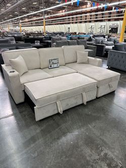 Convertible Sectional
Reversible Storage Chaise W/ Cup Holder & USB & USB-C Port

Color: Beige