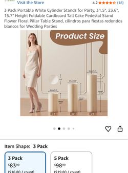 3 Pack White Foldable Cylinder Pedestal Stands