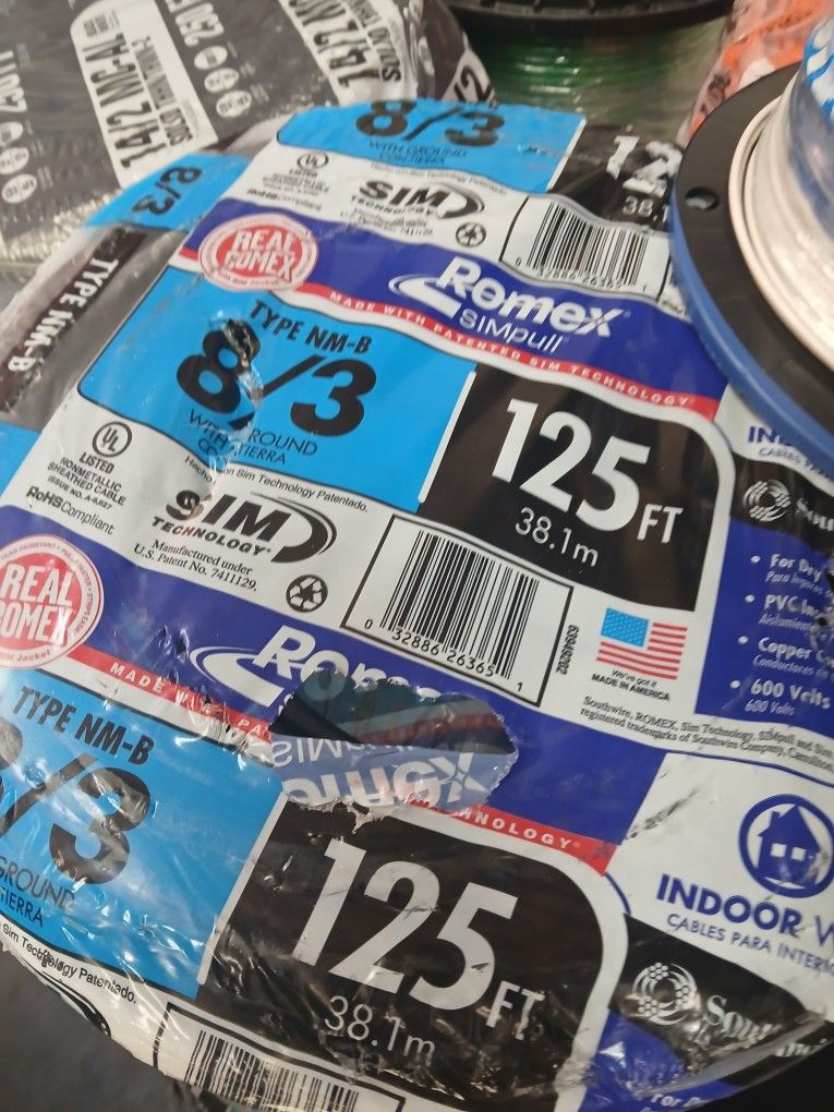 New Romex Wire 8/3 125ft