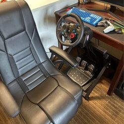 Logitech G29 Wheel And Pedals Plus Stainless Steel Mountframe & Xrocker Bluetooth Chair 