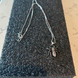 Sterling Silver Spider Pendant/ Chain With Black And White Diamonds 
