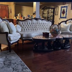 5 Piece Tufted Antique Style Sofa Arm Chair Set Beige 