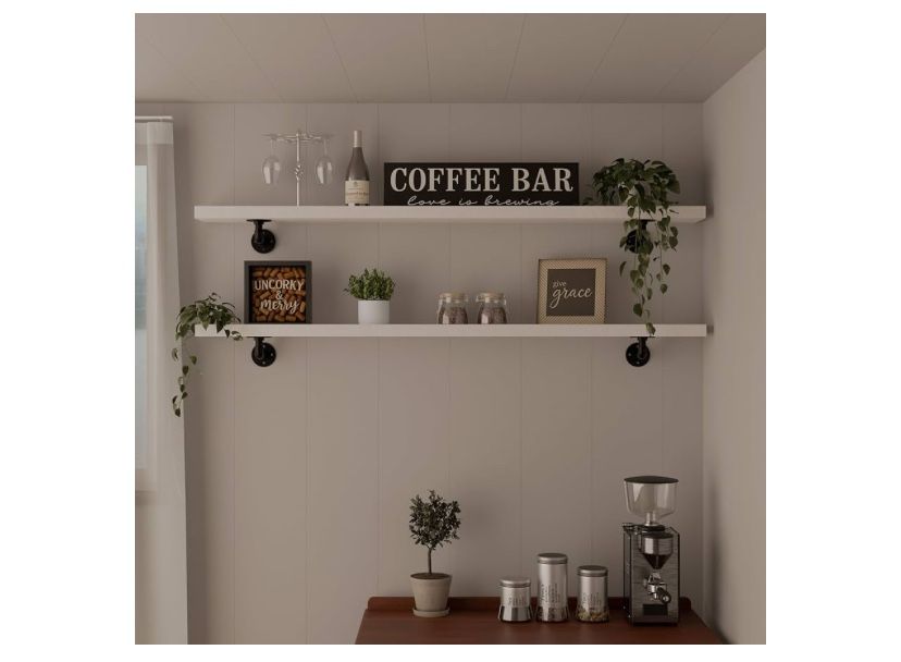 IEO 48” Industrial Pipe Farmhouse White Wood Shelves