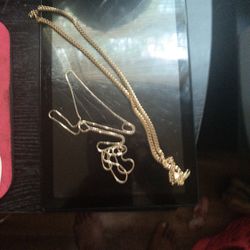 14 K Gold Necklace Over Real Silver Gold And Real Silver Necklace Paid 300 For  The Big One And 100 For The Small Best Offers
