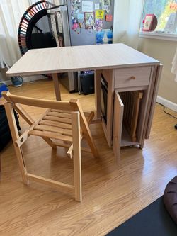 Folding Drop-Leaf Table with Storage Cabinet