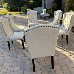 Elegant Upholstered Dining Chairs – Set of 6, Tufted Back, Excellent Condition