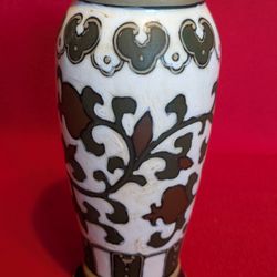 Beautiful vintage hand-painted Chinese stoneware vase with raised floral motifs