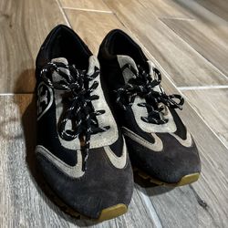 Tory Burch Black, Grey & Beige Suede/Nylon Runner Sneakers size 6.5 OBO