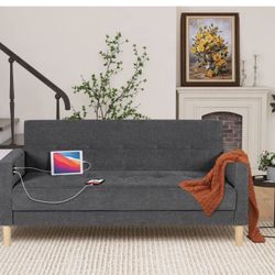 Modern Loveseat Sofa, Soft Chenille Tufted 2/3 Seater Love Seats Couch w/ 2 USB Charging Ports, Mid Century Small Sofas for Small Space, Bedroom, Apar