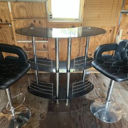 Glass Bar And Stool Set