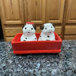 Vintage Cute Pigs Salt And Pepper Shakers In A Red Box.  .  Preowned Excellent Condition 