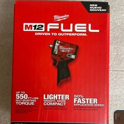 Milwaukee M12 FUEL 3/8" 2562-20 GEN2 (2025) Stubby Impact Wrench - Tool Only, 550lbs torque, Firm