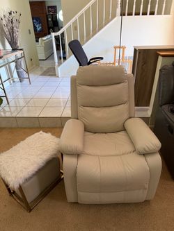 Cream Leather Recliner Chair with ottoman