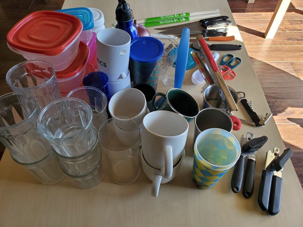 Glasses Tupperware Silverware Mugs Kitchen Tools