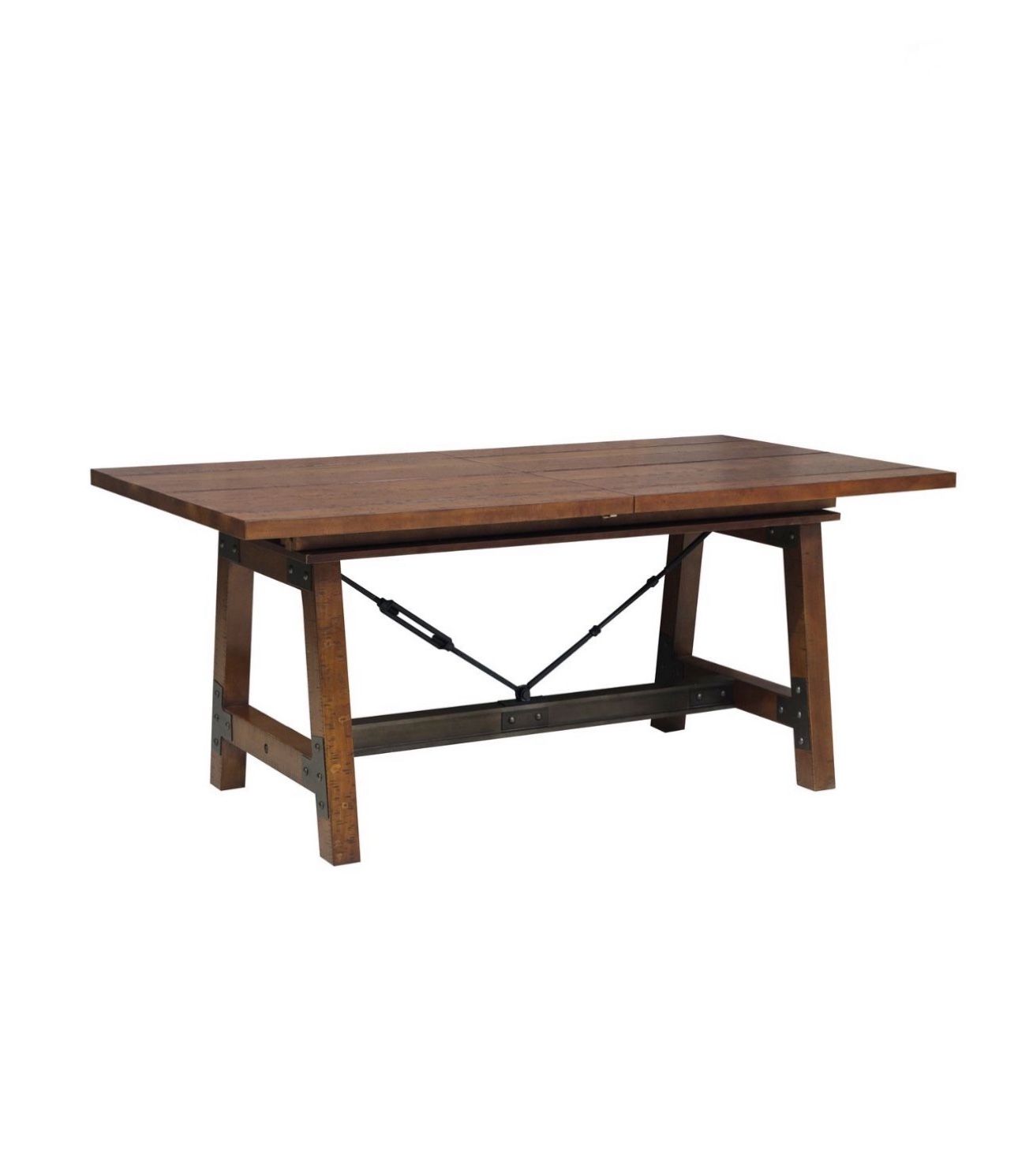 Wooden Dining Table with Extendable Leaf and Block Legs Brown, New in Box