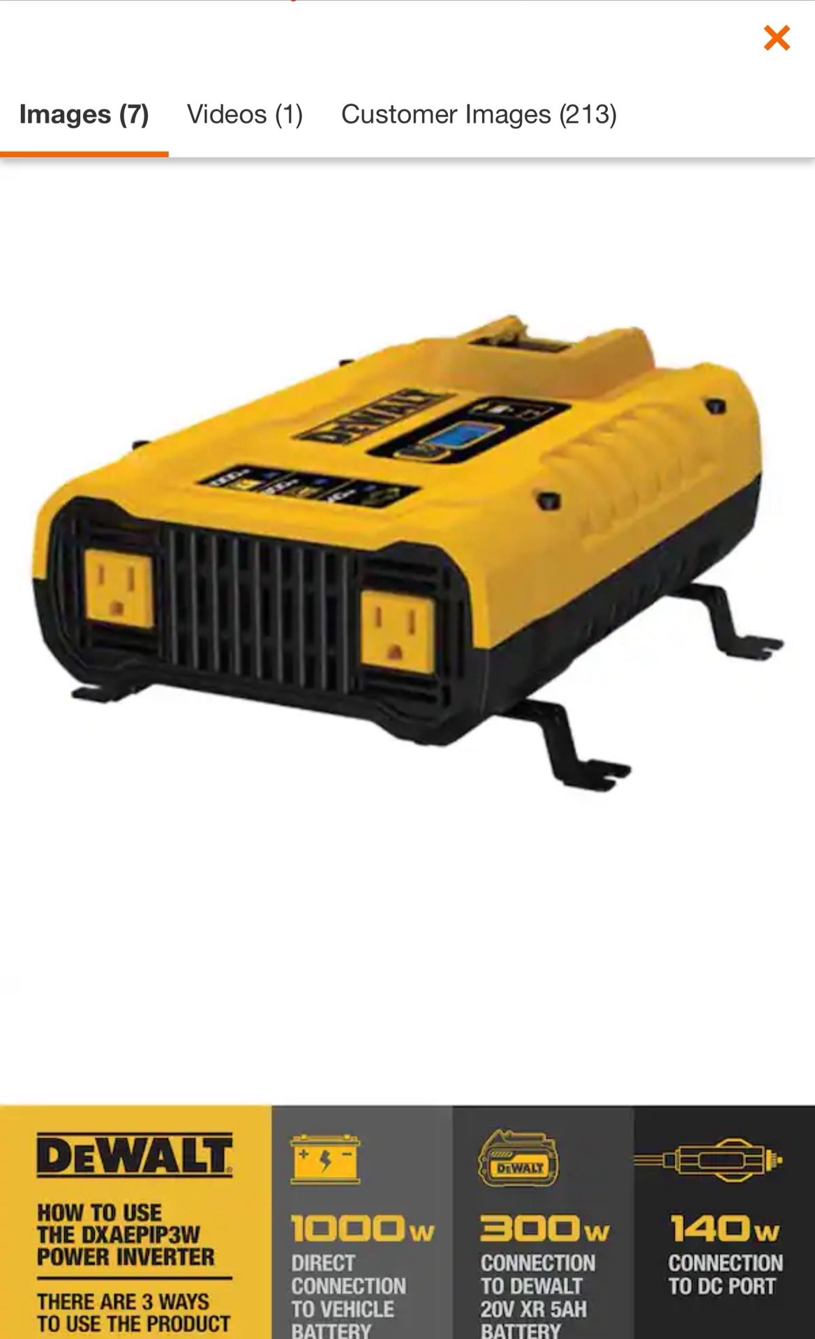 -Way 1000-Watt Power Inverter Compatible with 20-Volt XR 5 AH Lithium-Ion Battery