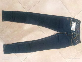 Dark Wash Skinny Jeans with Studded Detail