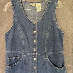 Vintage St John's Bay Petite Medium Denim Button Up Sleeveless Dress Y2K 90s