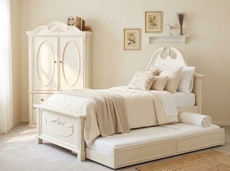 🤍✨ **$300 — COMPLETE TWIN TRUNDLE BED SET  + ARMOIRE** ✨🤍