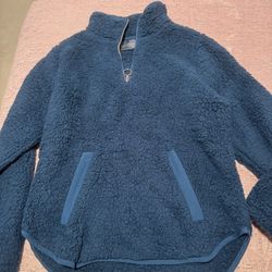 Nwt Womens Large Adrienne Vittadini Sherpa Blue Pullover 