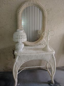 White wicker console/side table.