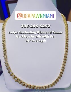 Tennis Necklace With 8ct Graduated Diamonds 14”