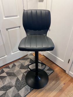 Grey Faux Leather Adjustable Bar Stool
