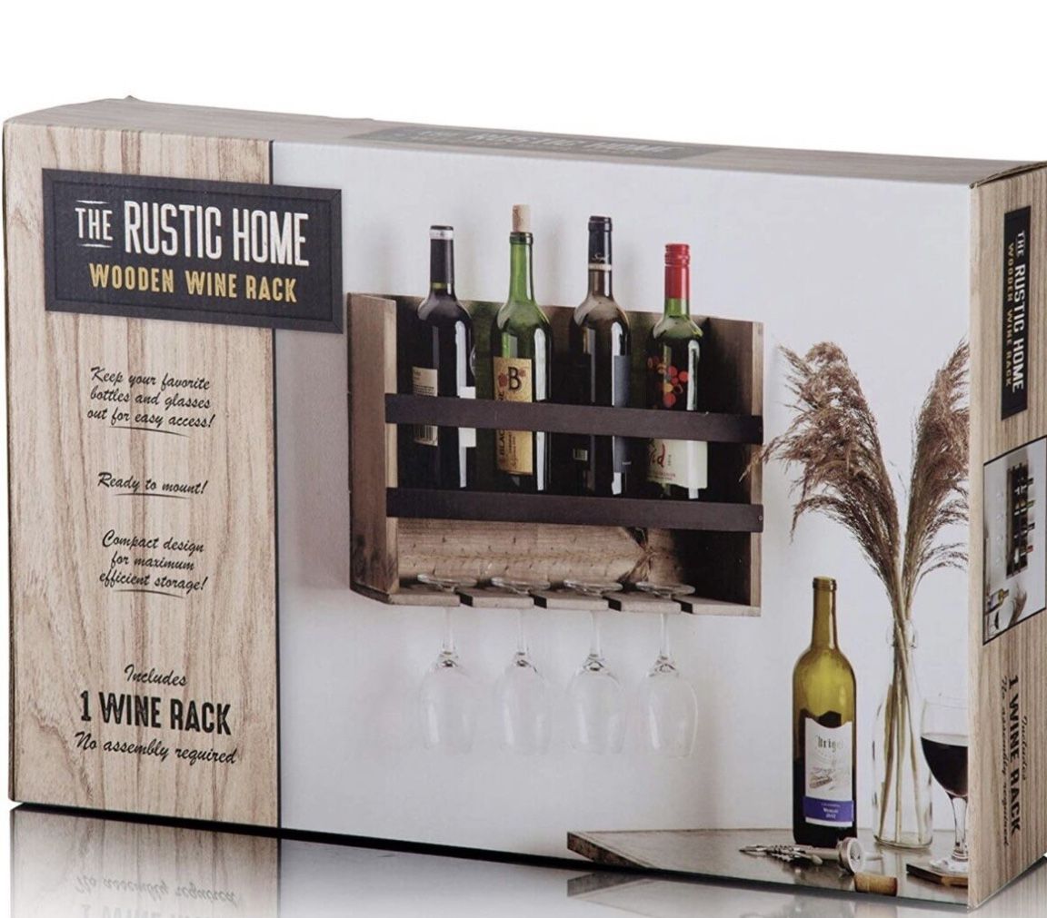 The Rustic Home Wooden Wine Rack, Stemware Holder Easy Access No Assembly New