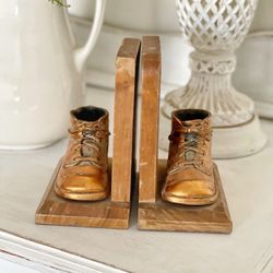 Vintage Bronze baby shoe bookends 