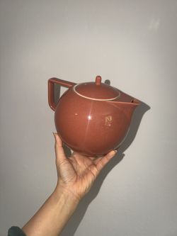 Sasaki Teapot Vintage Japan Modern Round Minimalist Speckled Rust Brown Cinnamon Terra Cotta Ceramic 80s 90s Postmodern