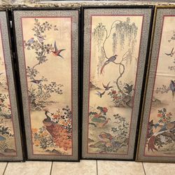 Set Of 4 - Vintage Chinoiserie  Style  Art Panel