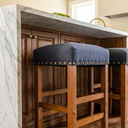 Pair of 24" Counter Kitchen Bar Stools – Navy Fabric with Nailhead Trim