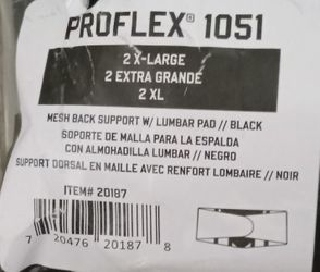 ProFlex 1051 Mesh Back Support Brace Ergonomic Fit Size XX-Large Black