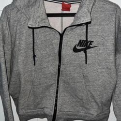 Women’s Nike logo gray hooded full zip cropped sweatshirt size large great condition