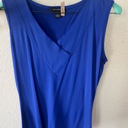 St John Womens Blue Top, Sleeveless, V neck with silk trim, Size P