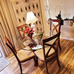 Round Glass Top Dining Table with 4 Chairs