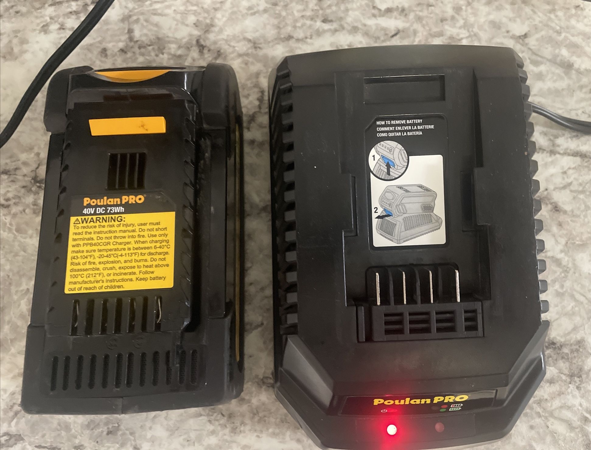 Poulan PRO 40v MAX battery and charger