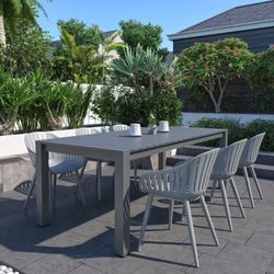 BRAND NEW 7 Piece Aluminum Gray and Gray Resin Dining Set | Ideal Furniture Set For Outdoor