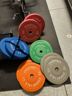 NEW IN BOX Colored Olympic Bumper Plate Weight Plates set 10 15 25 55 lb pounds - $1.10 per pound