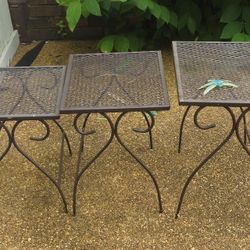 Vintage MCM Salterini Wrought Iron Nesting Patio Side Tables Set of 3
